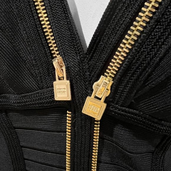 🖤Herve Leger🖤Black Zipper Adaire Evening Gown - Picture 4 of 5